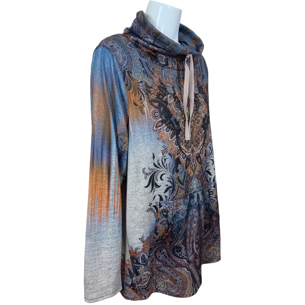 World Unity Embellished Graphic Drawstring Cowl Neck Top Size 2X - Picture 4 of 10